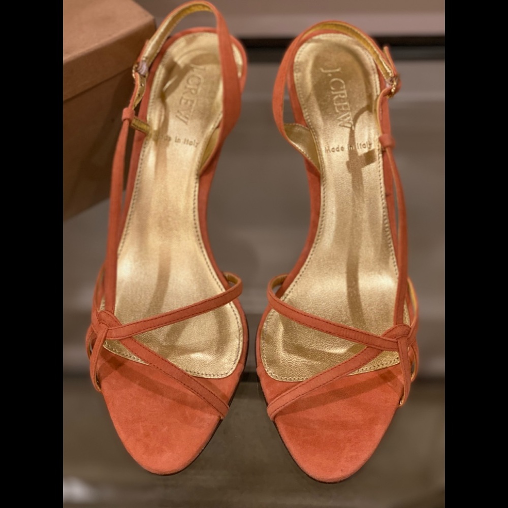Vintage NWT *J CREW* Nicolette Strappy 4” Heels … *BRIGHT CORAL* … Size:8.5